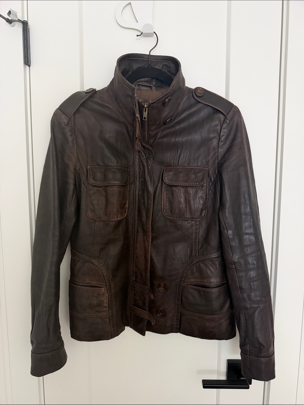 Women Dark Brown Leather Jacket - Classic Field Style
